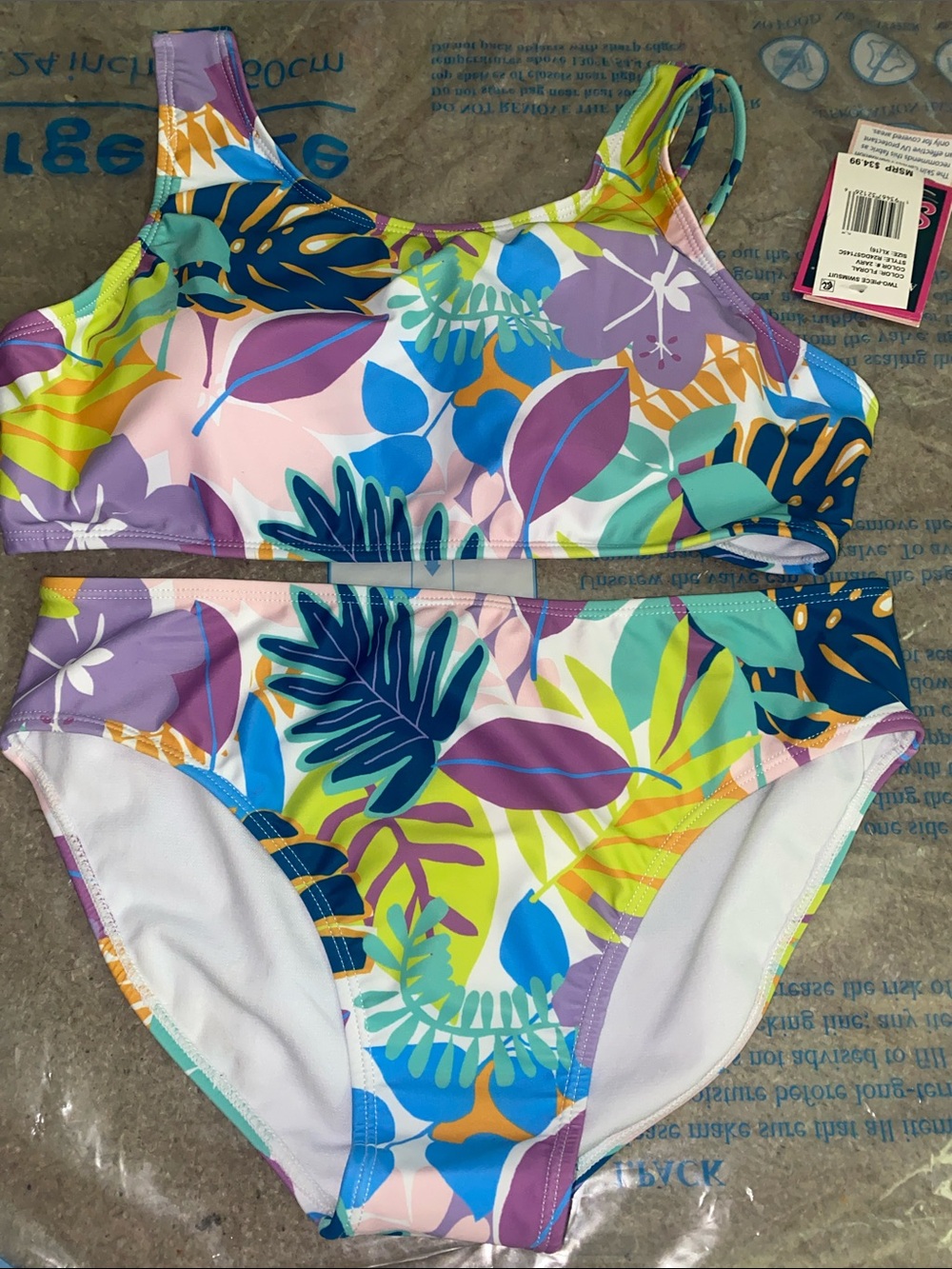 Andy & Evan Purple Pink Blue Tropical Leaf Two-Piece Bikini
